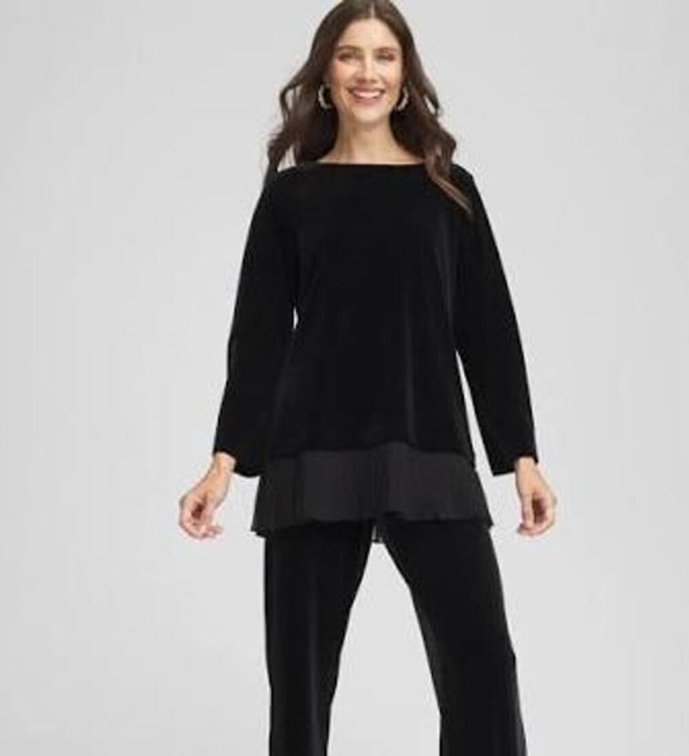 Chico's Travelers Chiffon Hem Velvet Black Tunic 3 XL - 16